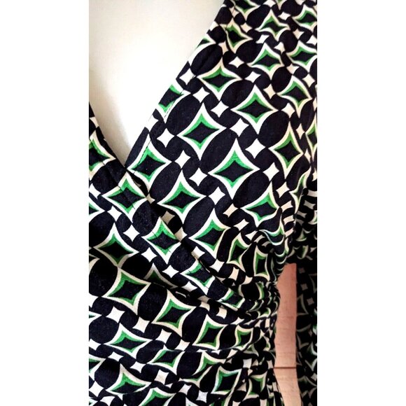 Women's Dress AK Anne Klein Wrap Green Black Long Sleeves Below Knee Knit SizeXL - Picture 3 of 12